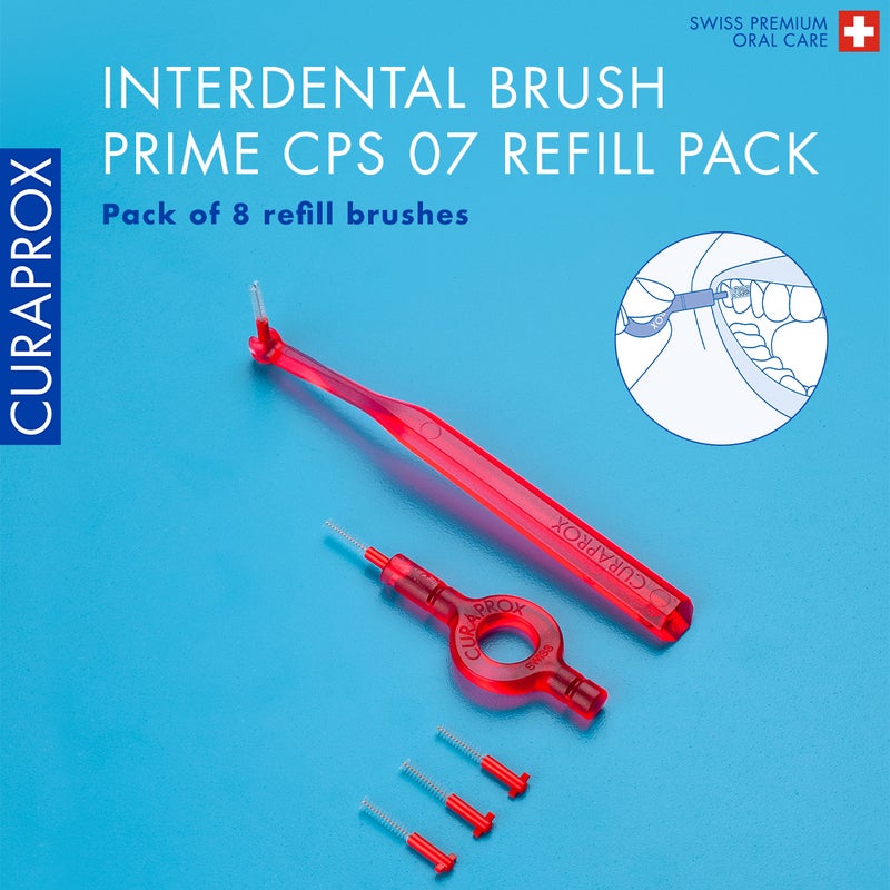 CURAPROX CPS Prime 07 Interdental Brush Refills | 8 Ultra-Fine Brushes (0.7mm) for Effective Plaque Removal, 2.5mm Interdental Size, Red Pack - Image 2